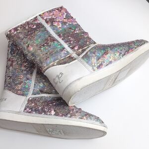 Juicy Couture Iridescent Pink and Silver Sequin Mid-Calf Boots